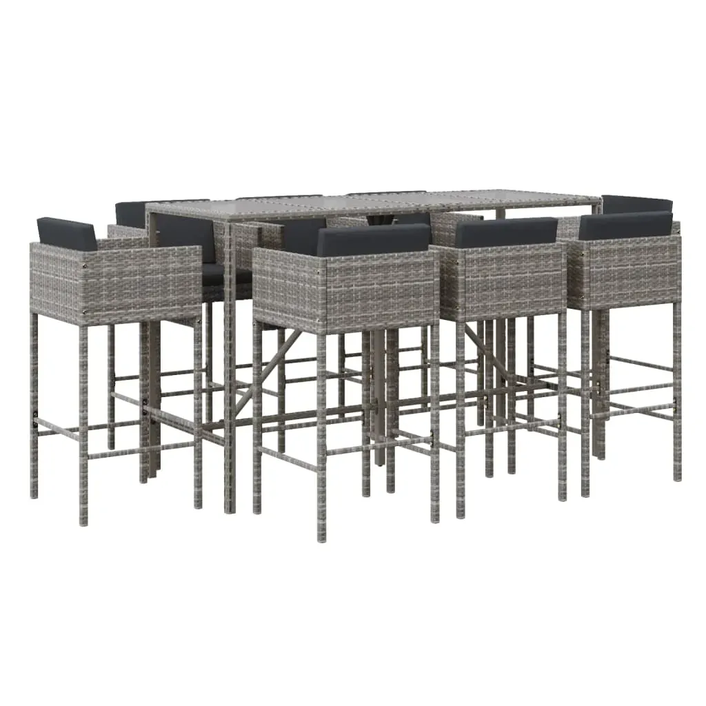 9 Piece Garden Bar Set with Cushions Grey Poly Rattan Price