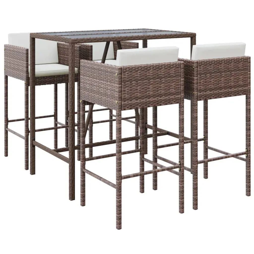 5 Piece Garden Bar Set with Cushions Brown Poly Rattan Price