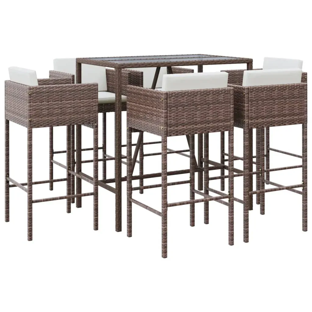 7 Piece Garden Bar Set with Cushions Brown Poly Rattan Price