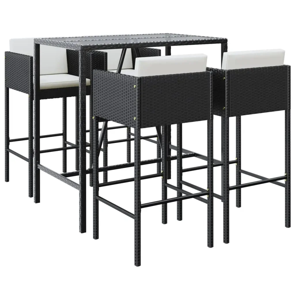 5 Piece Garden Bar Set with Cushions Black Poly Rattan Price