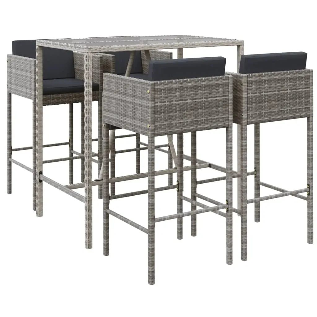 5 Piece Garden Bar Set with Cushions Grey Poly Rattan Price