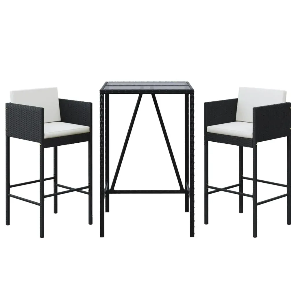 3 Piece Garden Bar Set with Cushions Black Poly Rattan Price