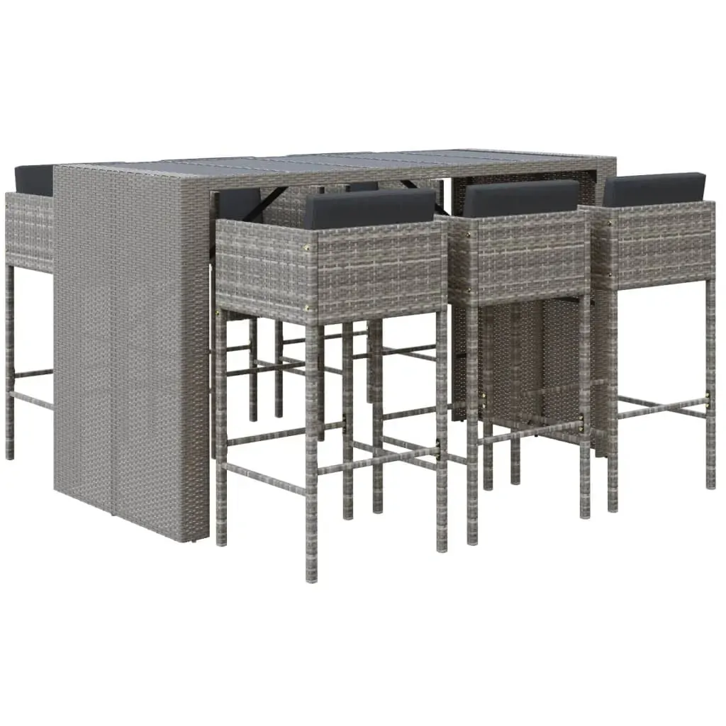 7 Piece Garden Bar Set with Cushions Grey Poly Rattan Price