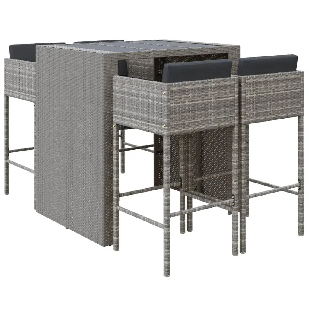 5 Piece Garden Bar Set with Cushions Grey Poly Rattan Price