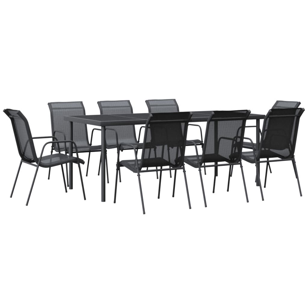 9 Piece Garden Dining Set Black Steel and Textilene Price