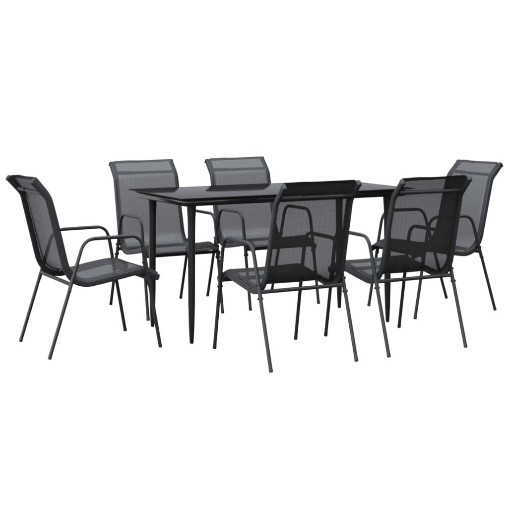 7 Piece Garden Dining Set Black Steel and Textilene Price