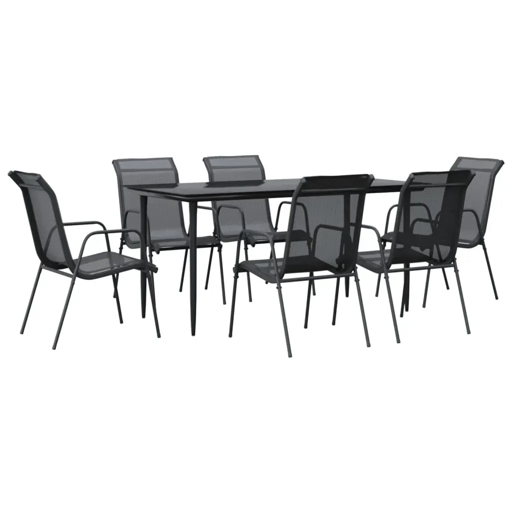 7 Piece Garden Dining Set Black Steel and Textilene Price