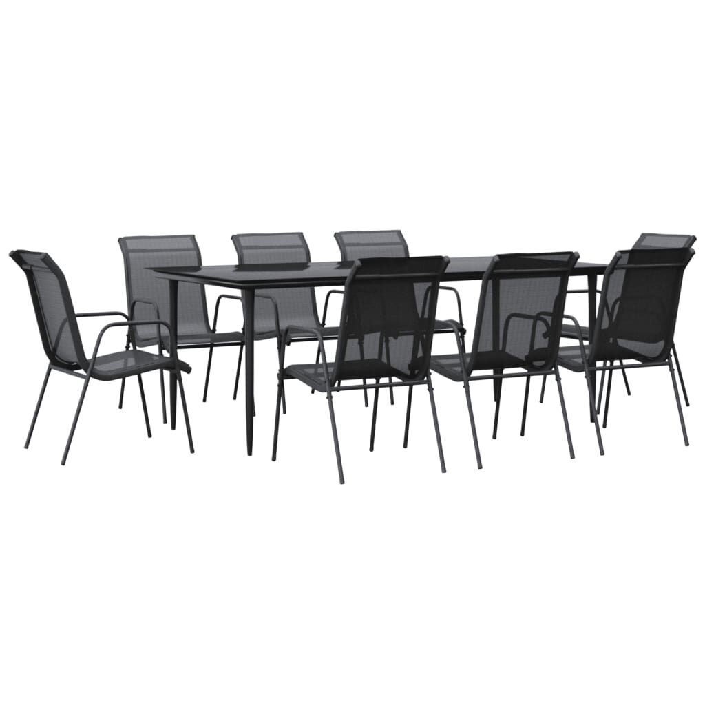 9 Piece Garden Dining Set Black Steel and Textilene Price