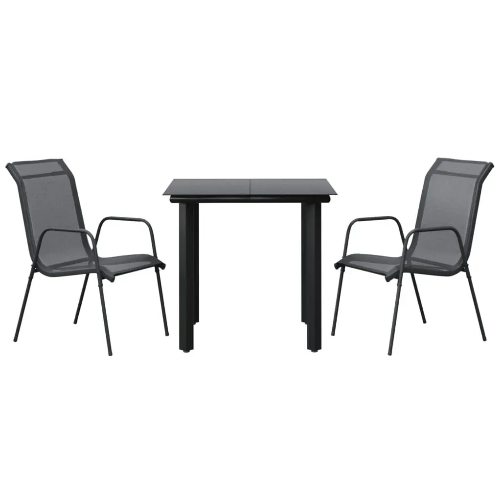 3 Piece Garden Dining Set Black Steel and Textilene Price