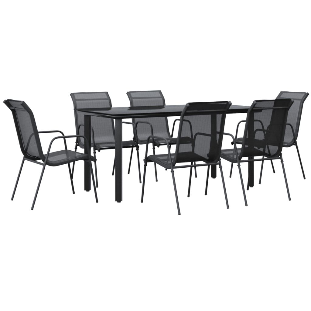 7 Piece Garden Dining Set Black Steel and Textilene Price