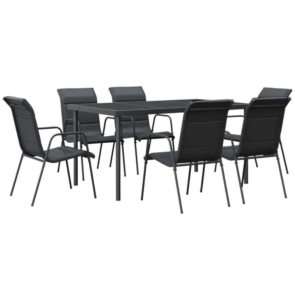 7 Piece Garden Dining Set Black Steel and Textilene Price