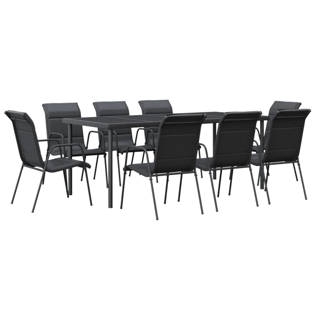 9 Piece Garden Dining Set Black Steel and Textilene Price