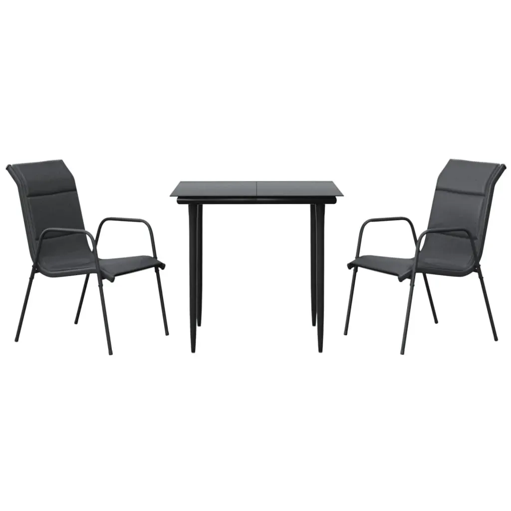 3 Piece Garden Dining Set Black Steel and Textilene Price
