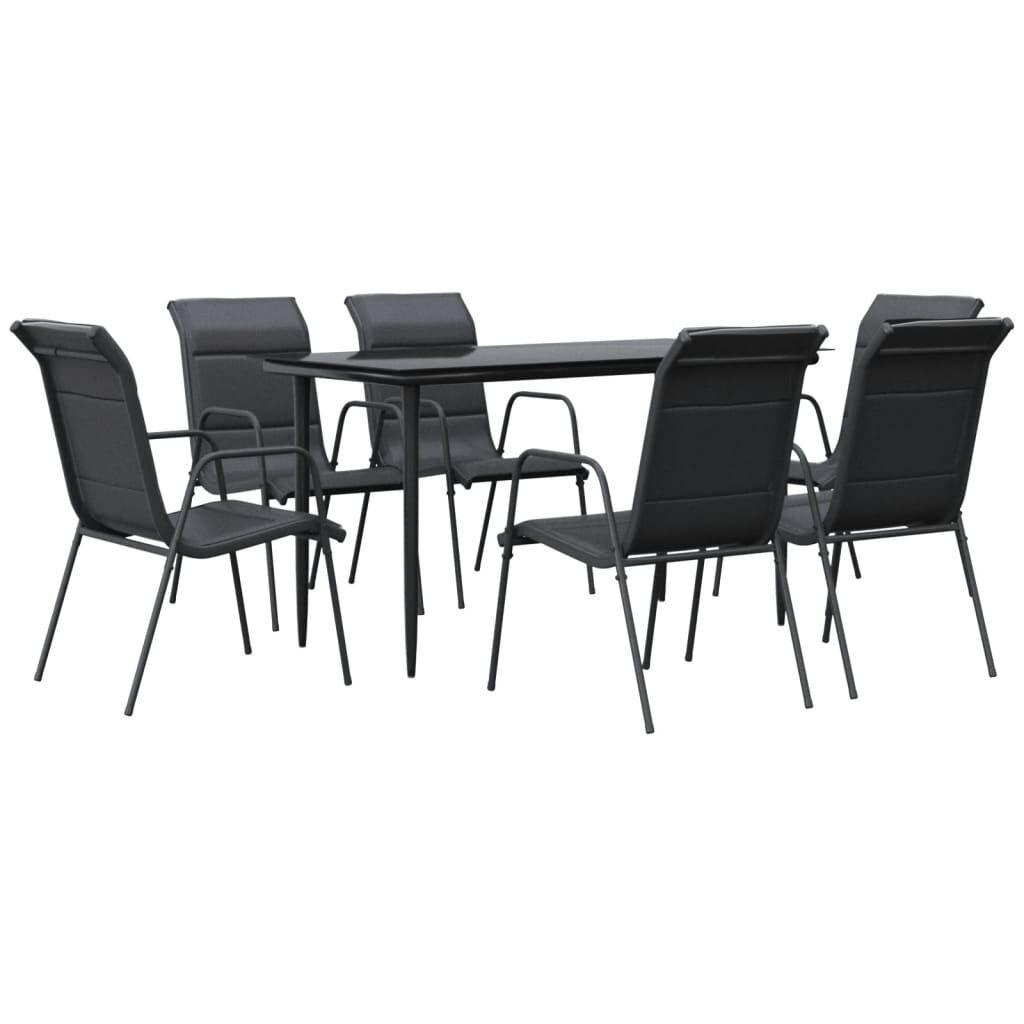 7 Piece Garden Dining Set Black Steel and Textilene Price