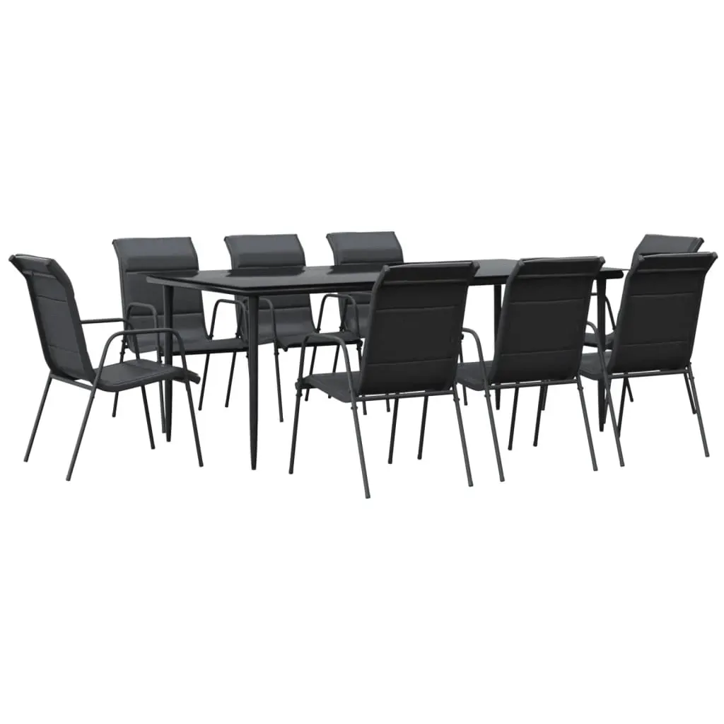 9 Piece Garden Dining Set Black Steel and Textilene Price