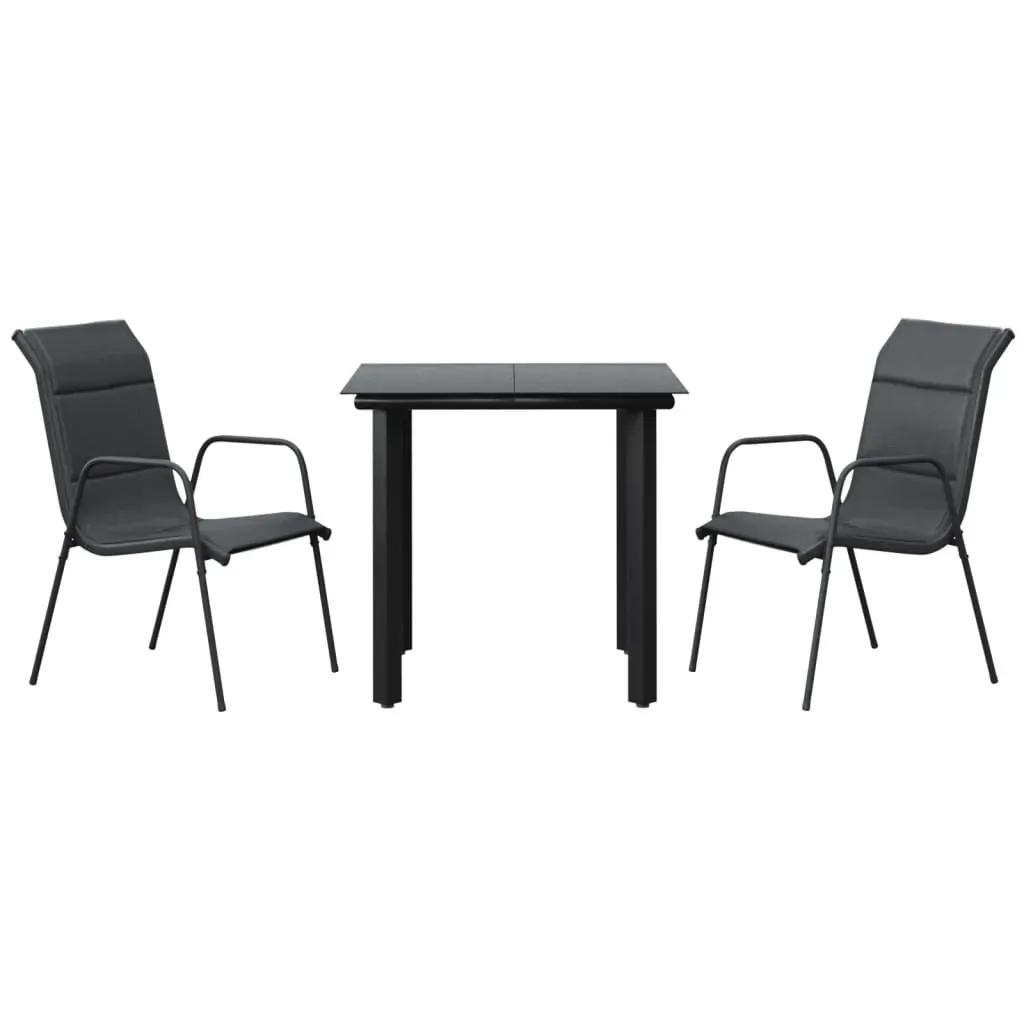 3 Piece Garden Dining Set Black Steel and Textilene Price