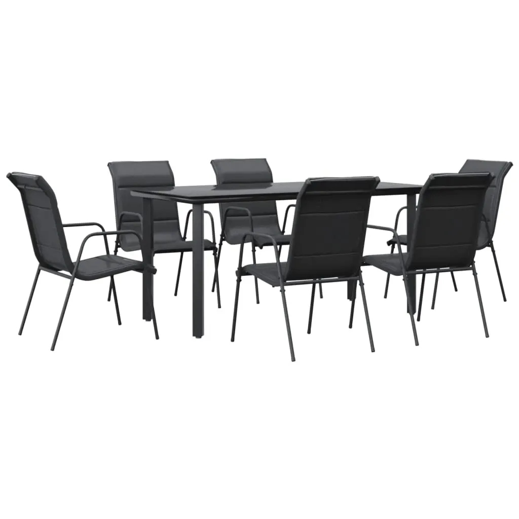 7 Piece Garden Dining Set Black Steel and Textilene Price