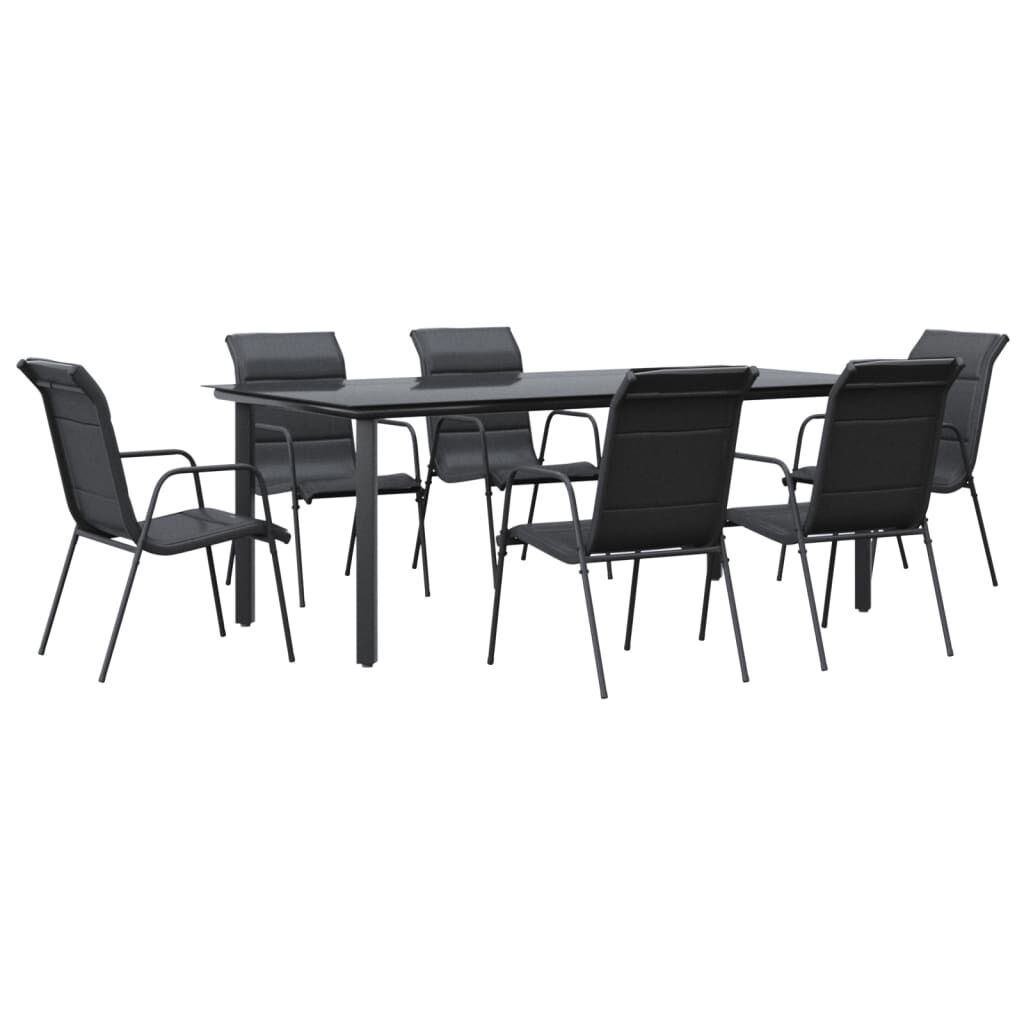7 Piece Garden Dining Set Black Steel and Textilene Price
