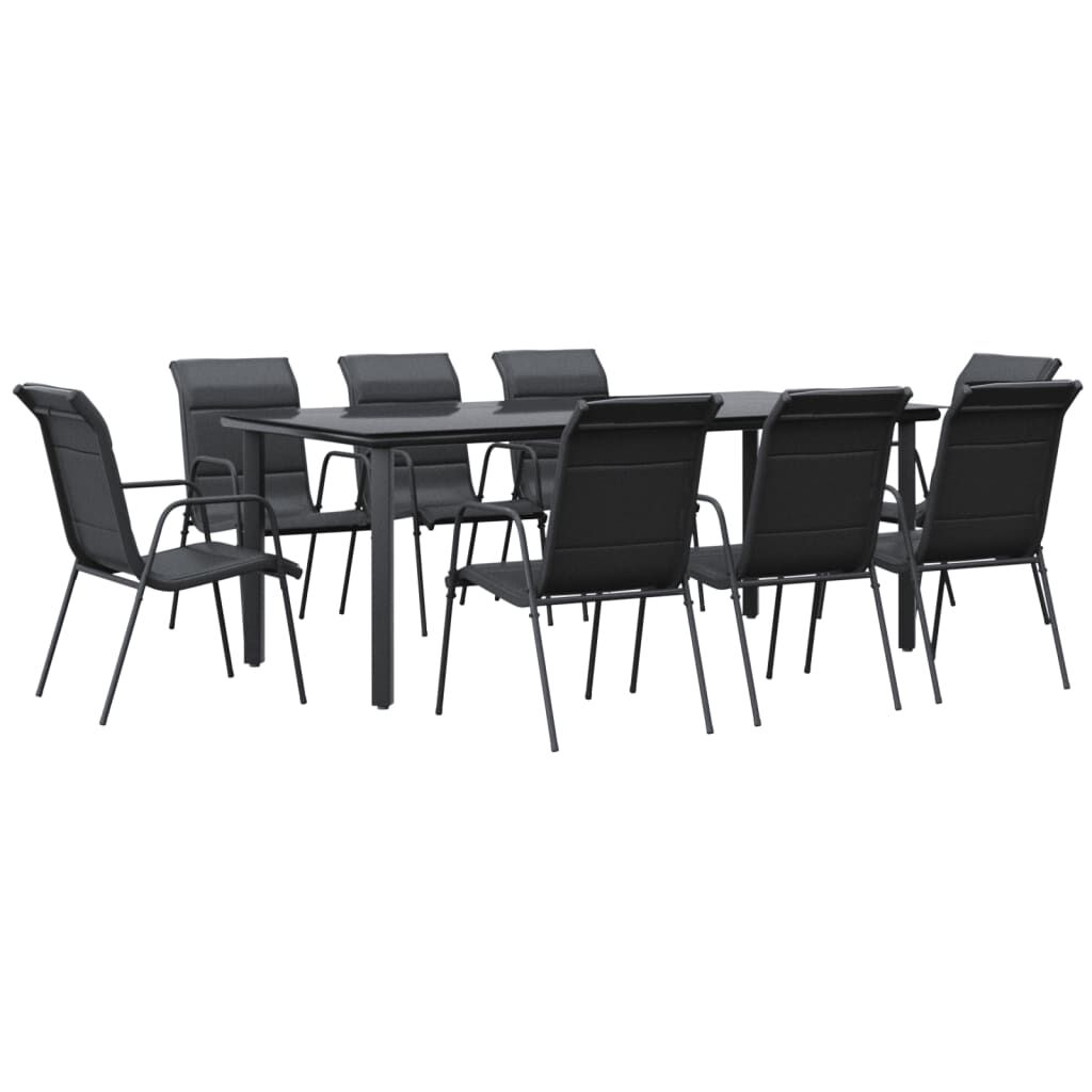 9 Piece Garden Dining Set Black Steel and Textilene Price