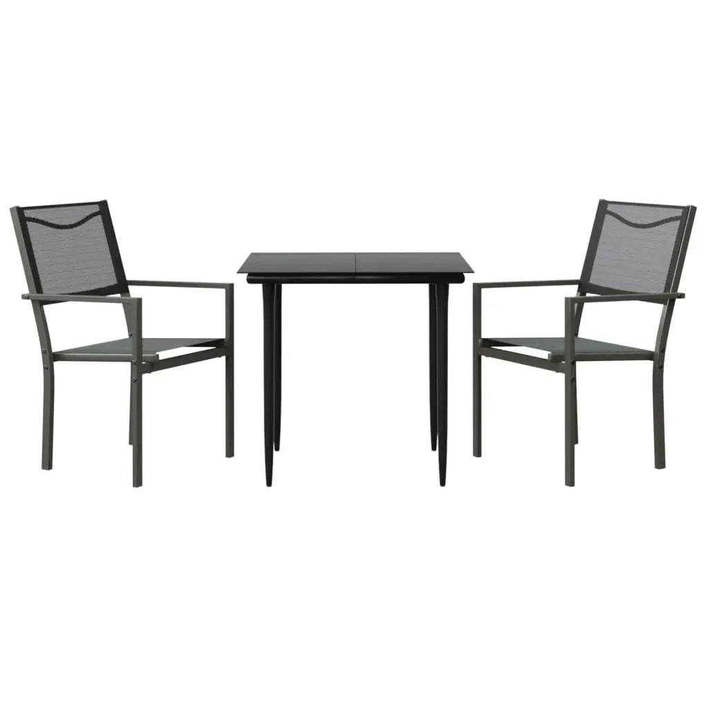 3 Piece Garden Dining Set Black Steel and Textilene Price