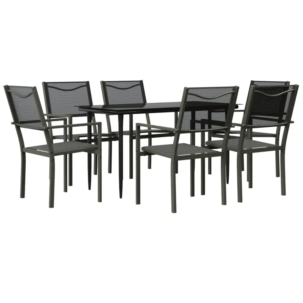 7 Piece Garden Dining Set Black Steel and Textilene Price