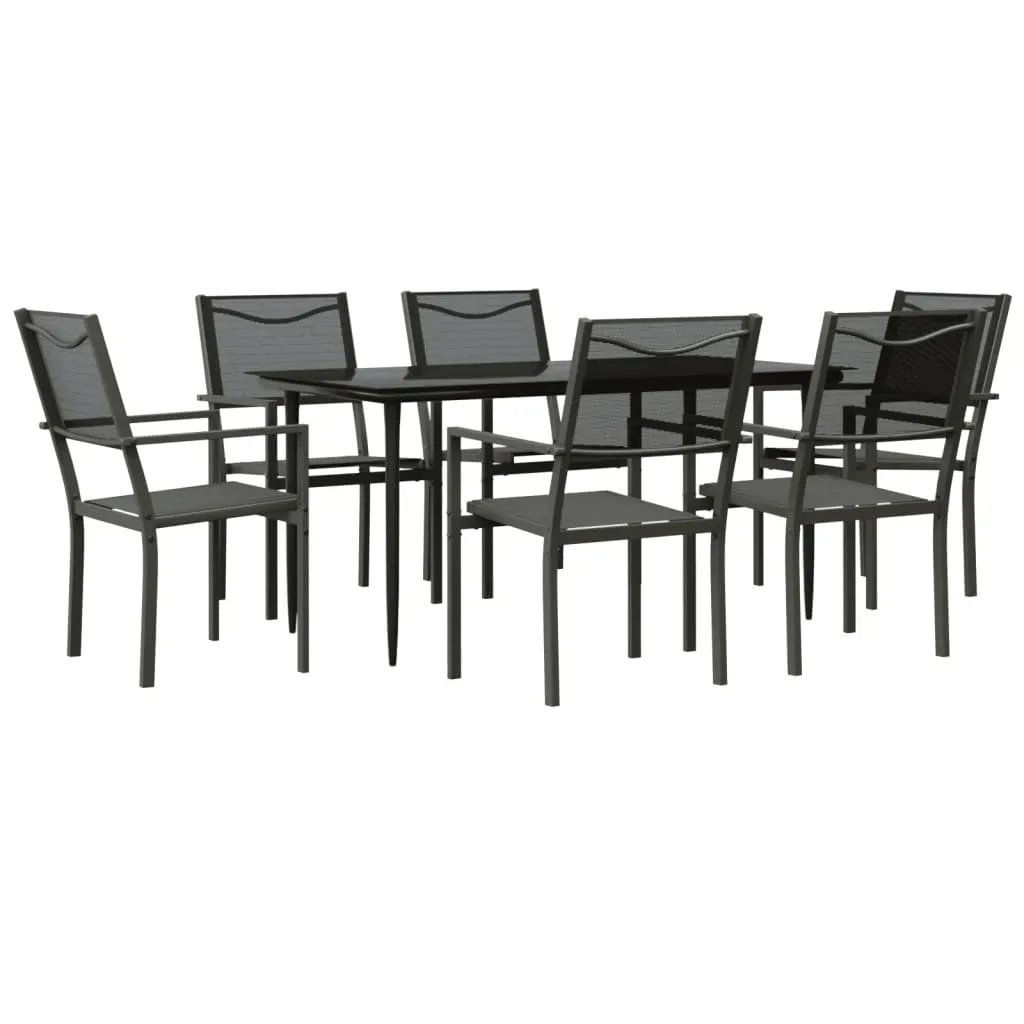 7 Piece Garden Dining Set Black Steel and Textilene Price