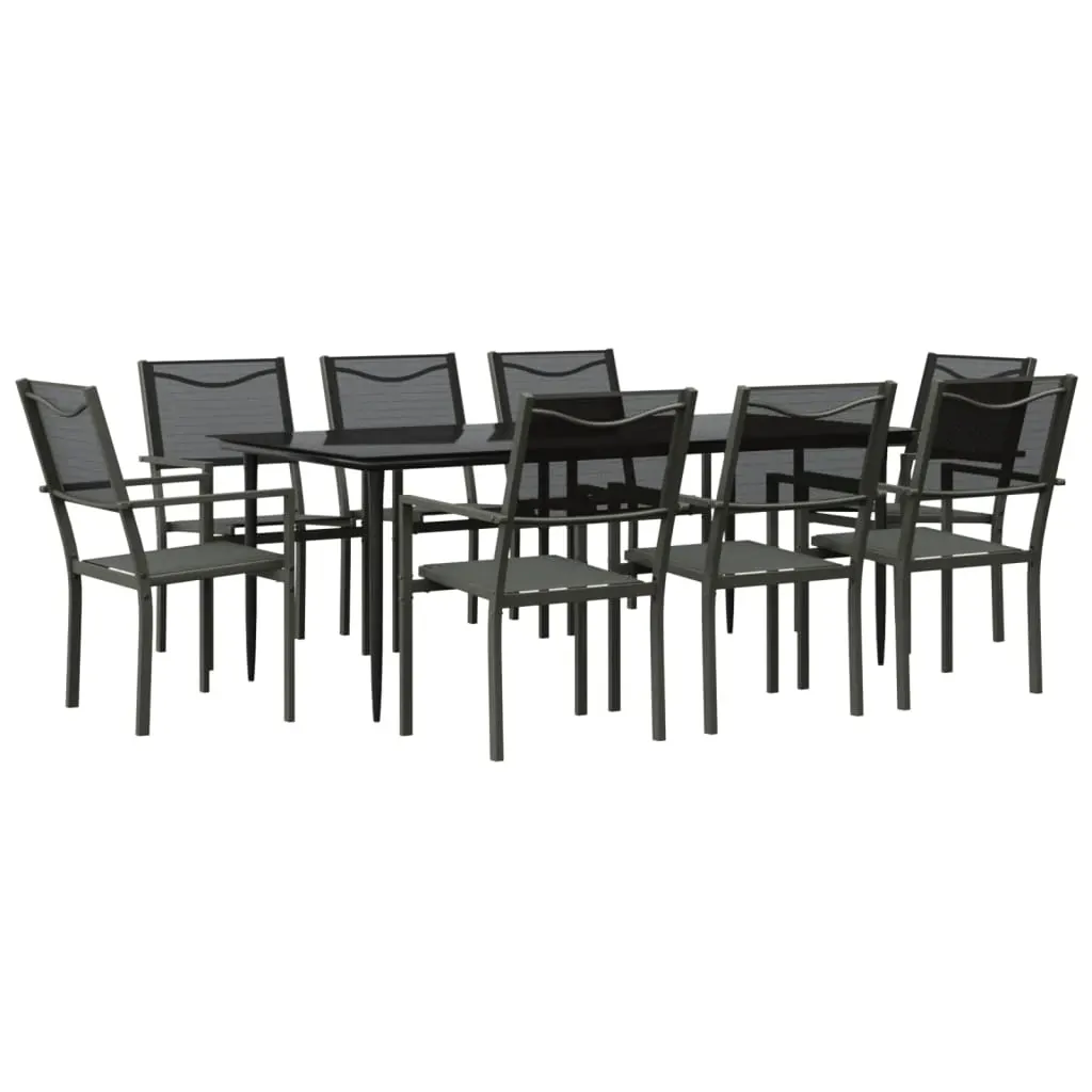 9 Piece Garden Dining Set Black Steel and Textilene Price