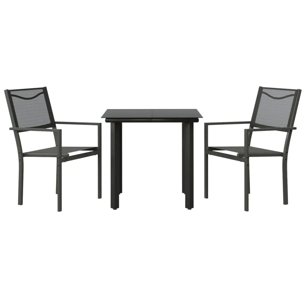 3 Piece Garden Dining Set Black Steel and Textilene Price
