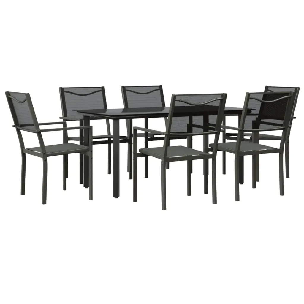 7 Piece Garden Dining Set Black Steel and Textilene Price