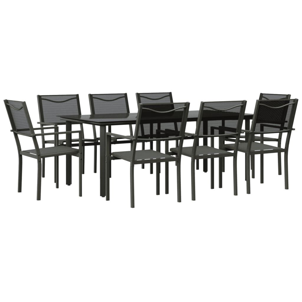 9 Piece Garden Dining Set Black Steel and Textilene Price