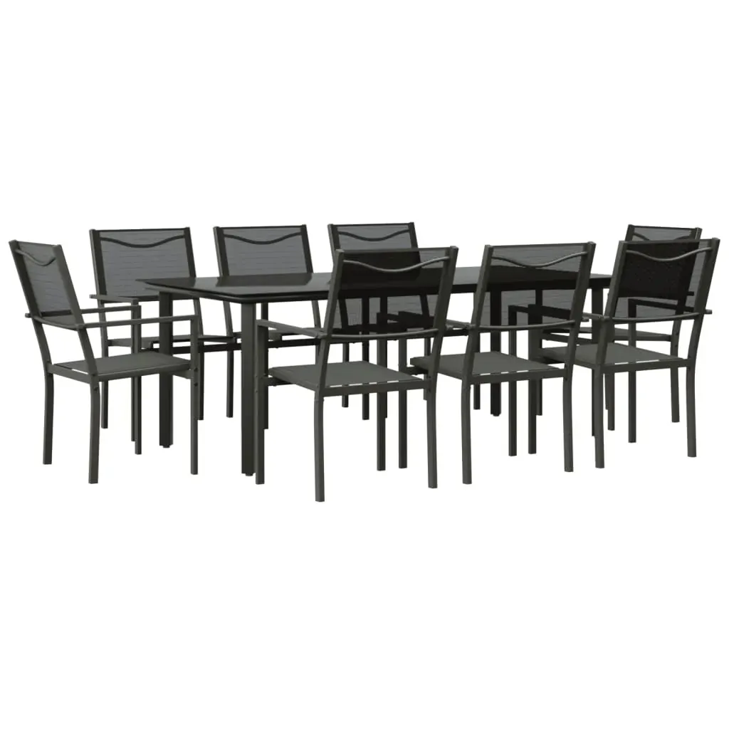 9 Piece Garden Dining Set Black Steel and Textilene Price