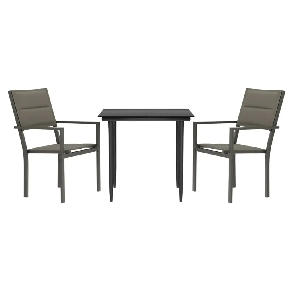 3 Piece Garden Dining Set Black Steel and Textilene Price