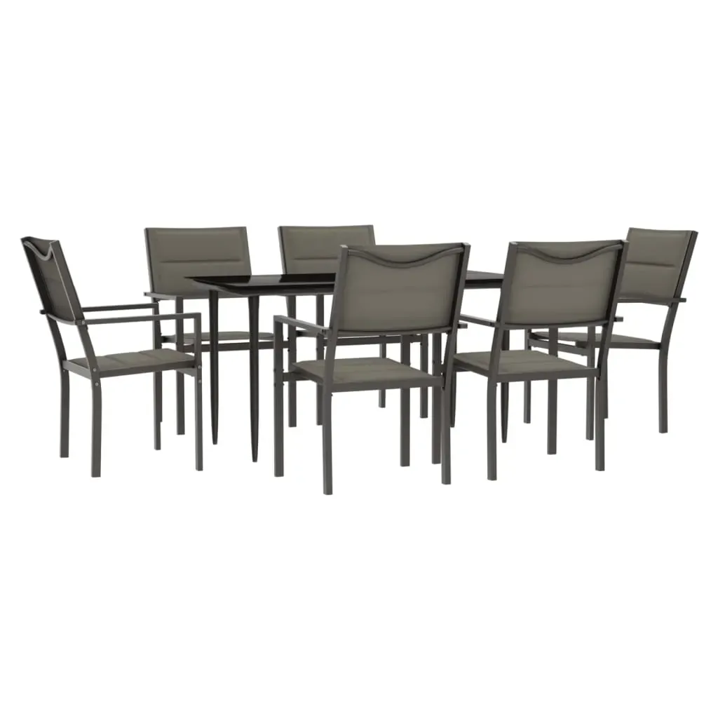 7 Piece Garden Dining Set Black Steel and Textilene Price