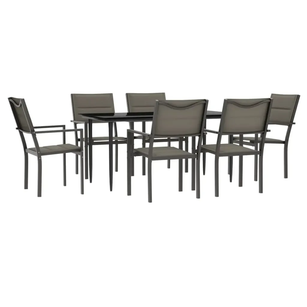 7 Piece Garden Dining Set Black Steel and Textilene Price