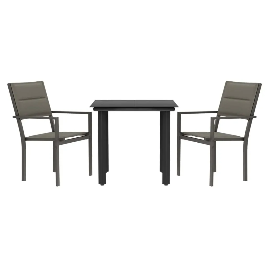 3 Piece Garden Dining Set Black Steel and Textilene Price