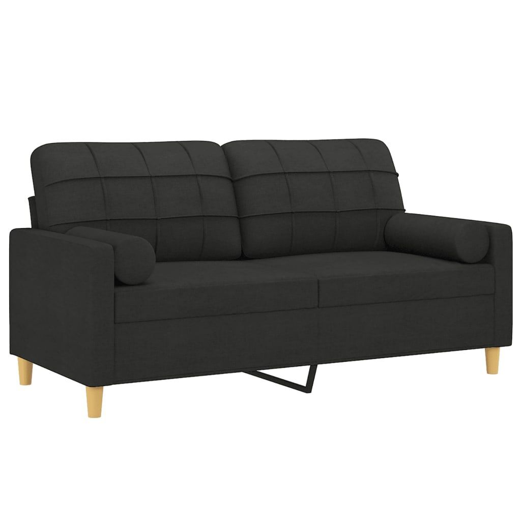 2-Seater Sofa with Throw Pillows Black 140 cm Fabric Price