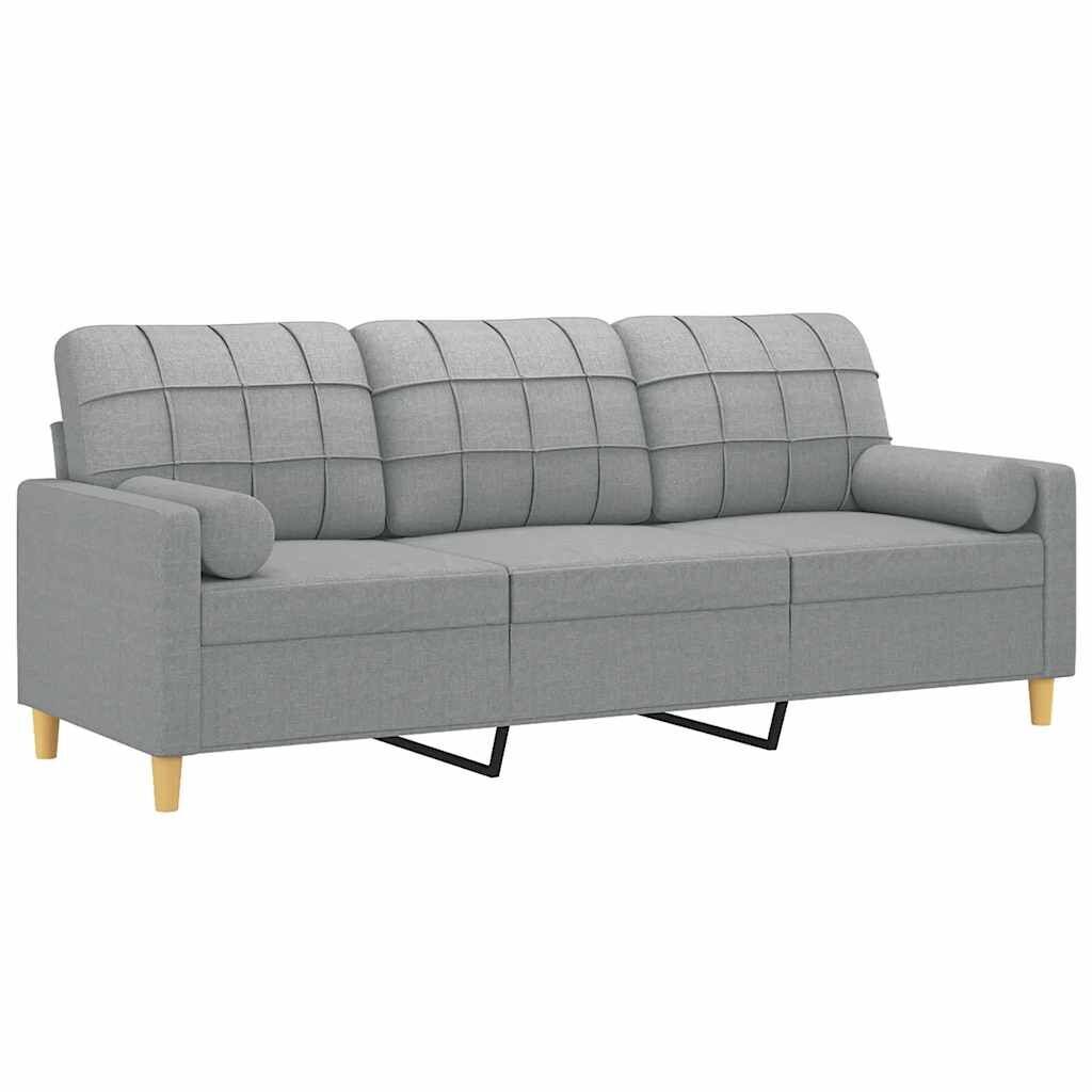 3-Seater Sofa with Throw Pillows Light Grey 180 cm Fabric Price