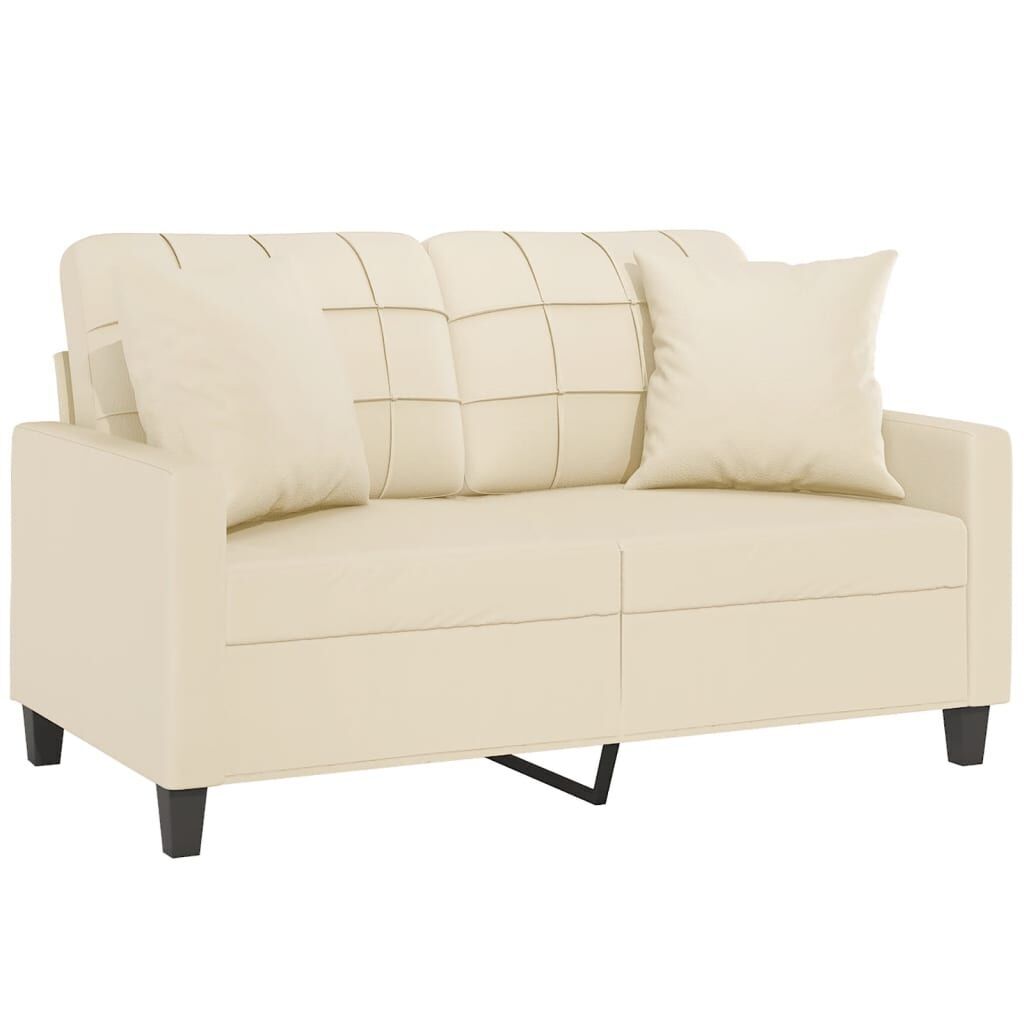 2-Seater Sofa with Throw Pillows Cream 120 cm Faux Leather Price