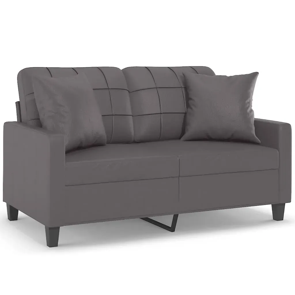 2-Seater Sofa with Throw Pillows Grey 120 cm Faux Leather Price