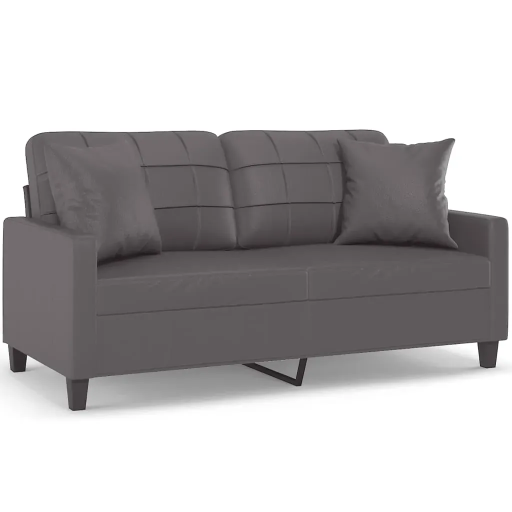 2-Seater Sofa with Throw Pillows Grey 140 cm Faux Leather Price