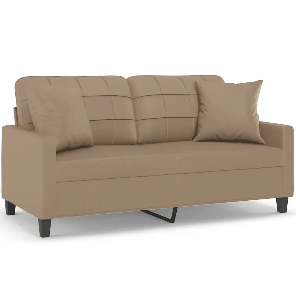 2-Seater Sofa with Throw Pillows Cappuccino 140 cm Faux Leather Price