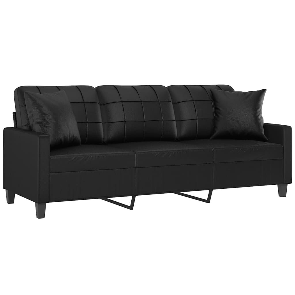 3-Seater Sofa with Throw Pillows Black 180 cm Faux Leather Price