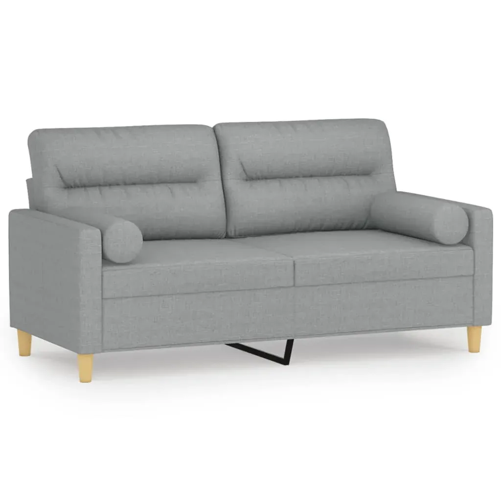 2-Seater Sofa with Throw Pillows Light Grey 140 cm Fabric Price