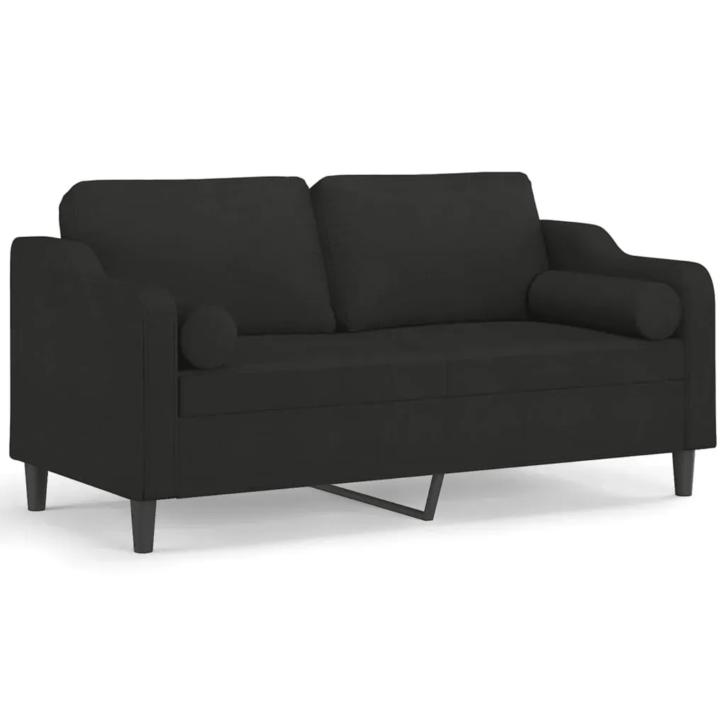 2-Seater Sofa with Throw Pillows Black 140 cm Fabric Price