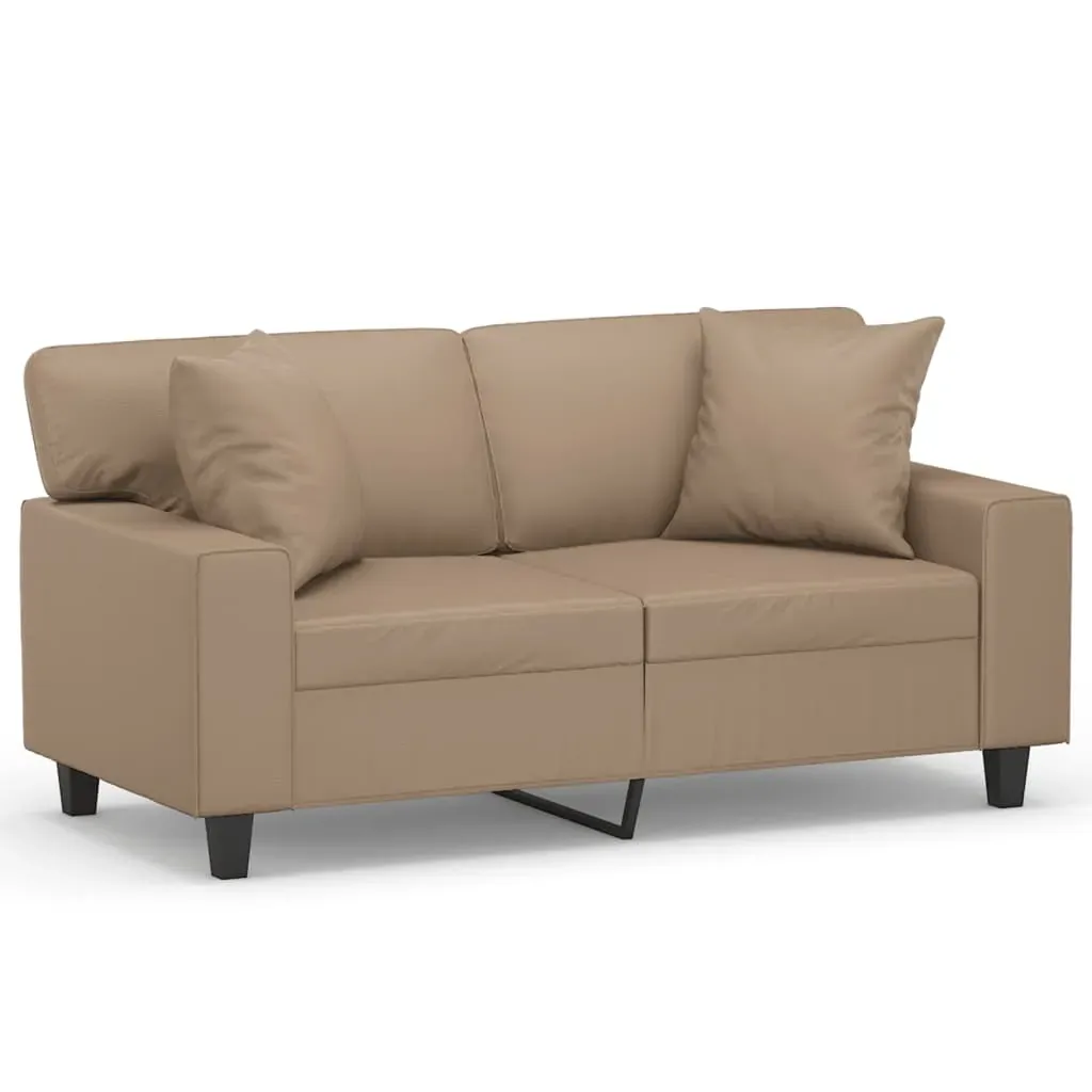 2-Seater Sofa with Throw Pillows Cappuccino 120 cm Faux Leather Price