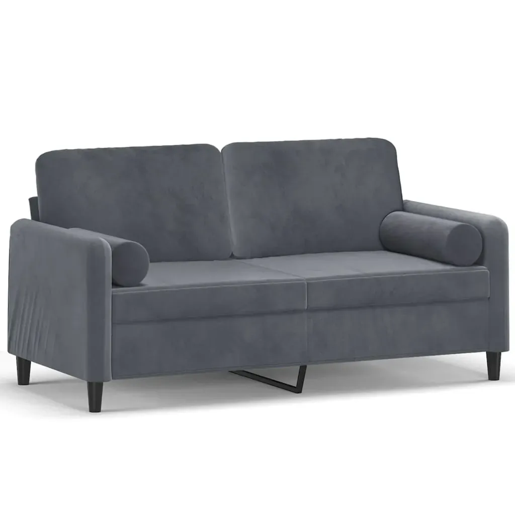 2-Seater Sofa with Throw Pillows Dark Grey 140 cm Velvet Price