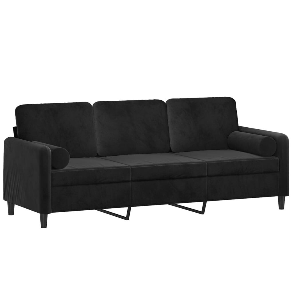 3-Seater Sofa with Throw Pillows Black 180 cm Velvet Price