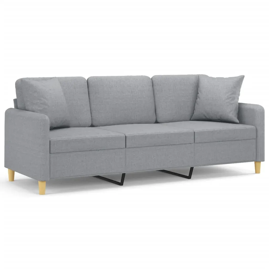 3-Seater Sofa with Throw Pillows Light Grey 180 cm Fabric Price