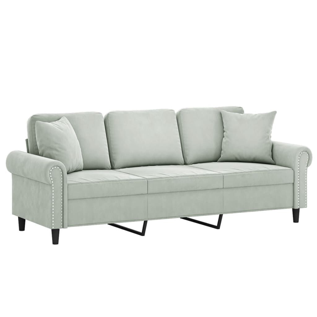 3-Seater Sofa with Throw Pillows Light Grey 180 cm Velvet Price