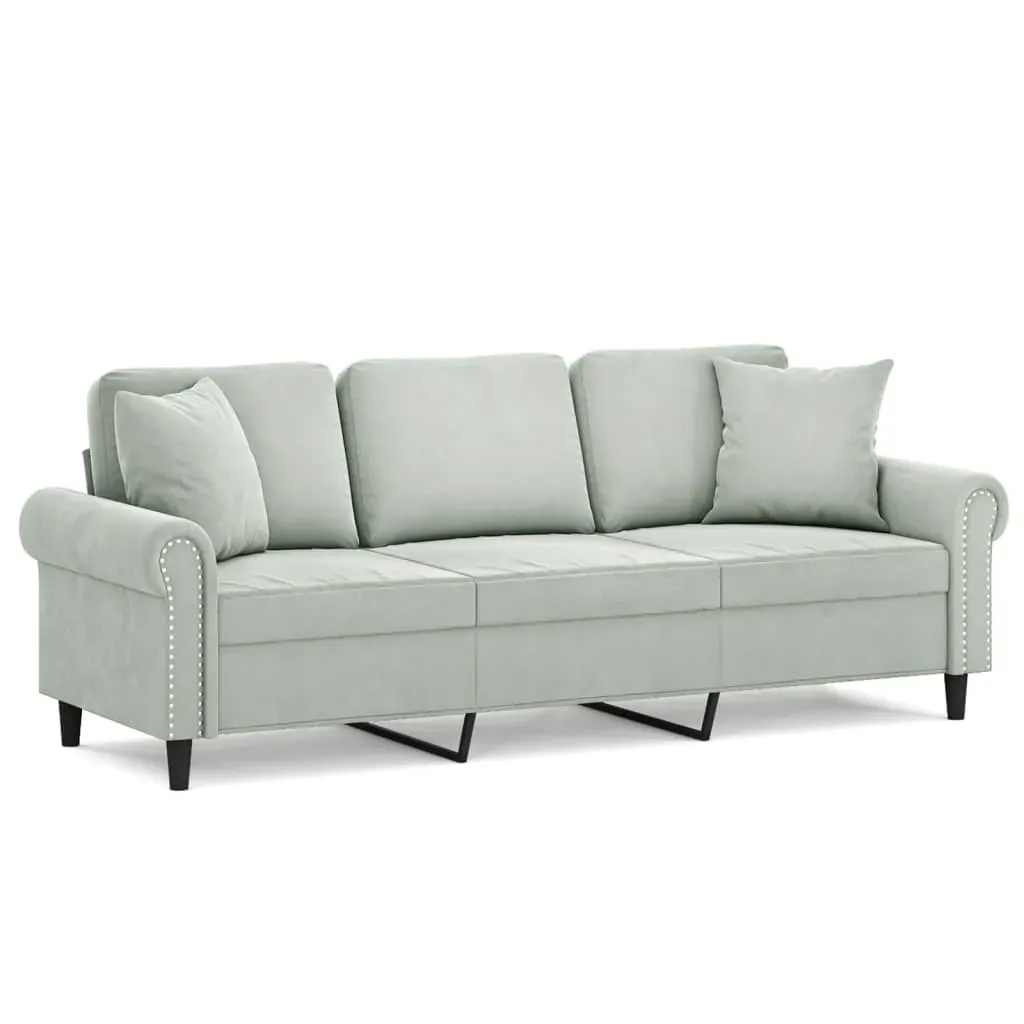 3-Seater Sofa with Throw Pillows Light Grey 180 cm Velvet Price